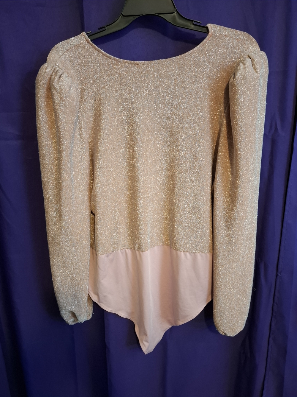 Eloquii Rose Gold Shimmer V-Neck Long-Sleeve Bodysuit - Picture 2 of 4